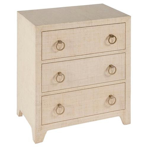 Bien Modern Classic Natural Raffia Solid Wood 3 Drawer Chest Nightstand | Kathy Kuo Home