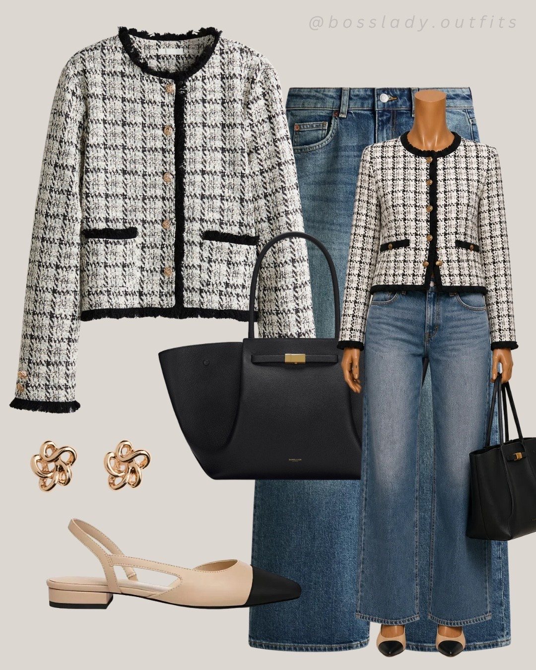 Tweed season is calling

Tags: tweed jacket outfit, wide leg jeans outfit, fall transition outfit, office outfit ideas, business casual outfit, black tote bag, slingback flats, gold knot earrings, workwear outfit inspo, denim and tweed outfit

#LTKstyletip #LTKshoes #LTKbag