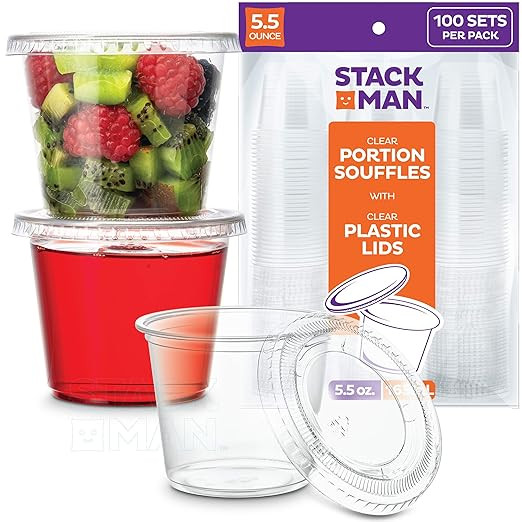 [100 Sets - 5.5 oz.] Plastic Cups with Lids, Clear Portion Cups, Disposable Snack Cups, Yogurt Cu... | Amazon (US)