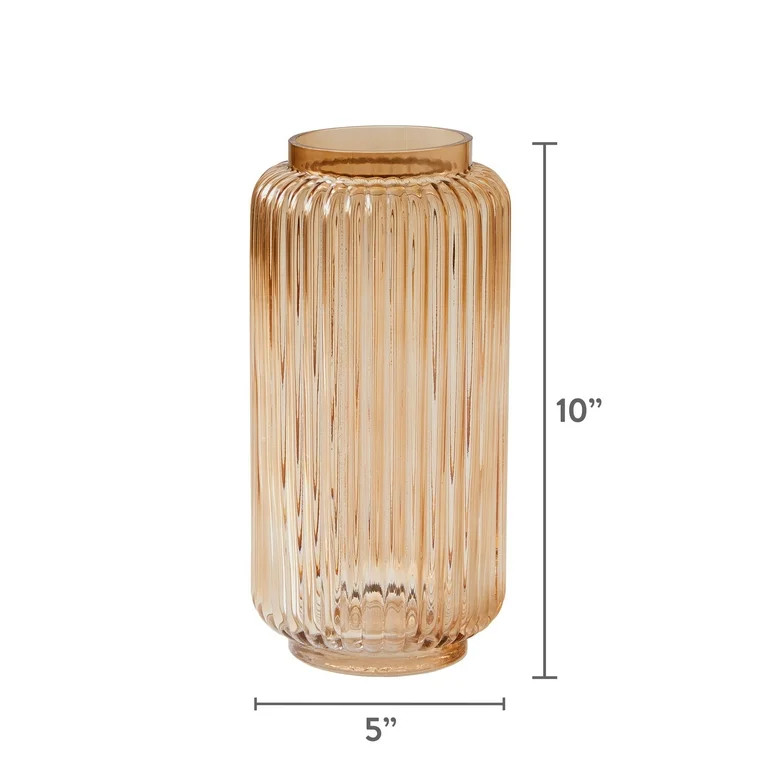Better Homes & Gardens 10" Ribbed Glass Vase, Champagne - Walmart.com | Walmart (US)
