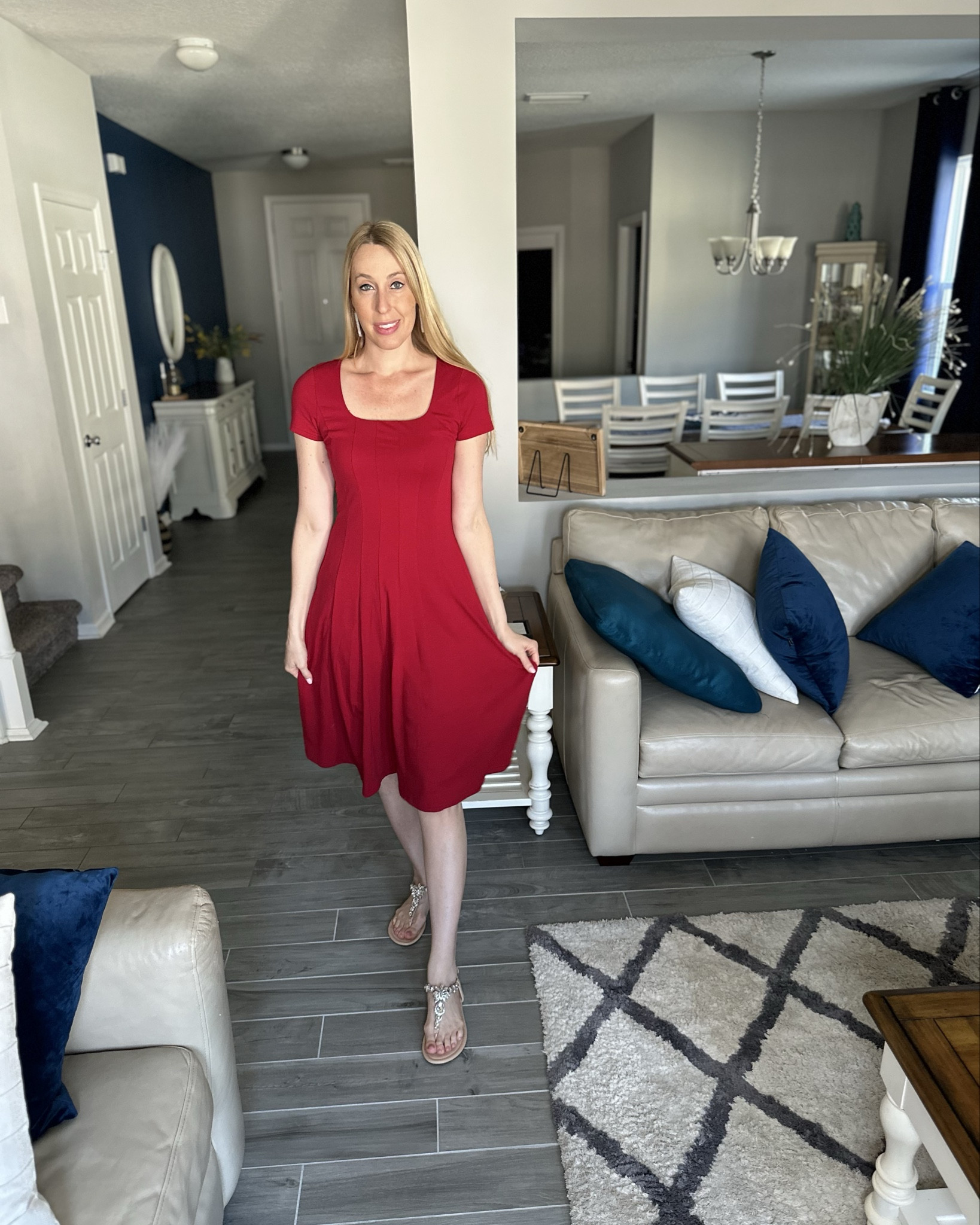 Red square neck sun dress 
❤️ this is a comfortable and form accentuating dress
❤️it is stretchy, cute and loose fitting on the bottom 
❤️ I am wearing size small, fits true to size, I am 5’10”

#LTKStyleTip #LTKFindsUnder50 #LTKFindsUnder100