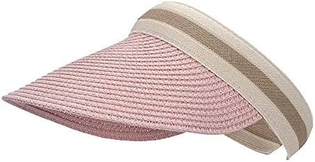 Straw Sun Visors Hats for Kids Embroidered Boys and Girls Wide Brim Roll Up Ponytail Open Top Cap | Amazon (US)