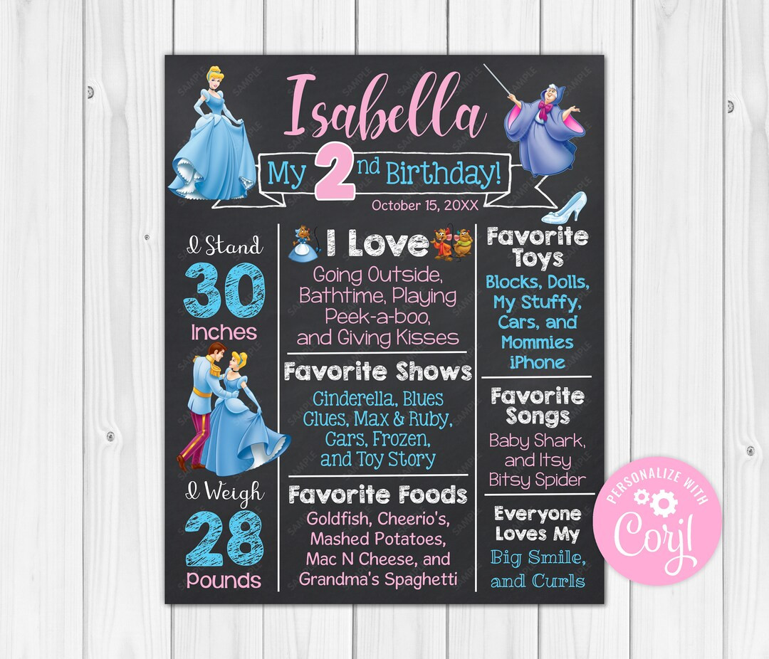 ANY AGE Cinderella Chalkboard Poster Milestone Chart Printable 20x30, 16x20, 11x14, 8x10, & A1 A5... | Etsy (US)