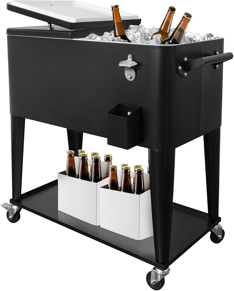 80QT Rolling Cooler Cart with Wheels, Ice Chest Outdoor Backyard Coolers on Wheels with Large Sto... | Amazon (US)