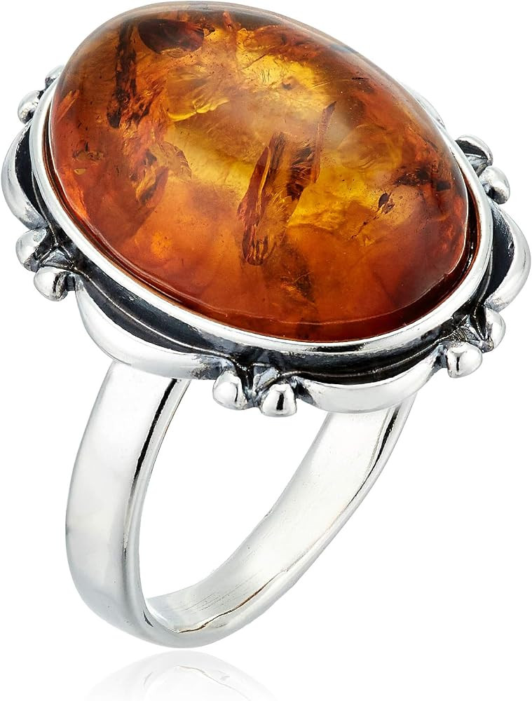 Holiday Gift Shops Sterling Silver and Baltic Honey Oval Amber Ring | Amazon (US)