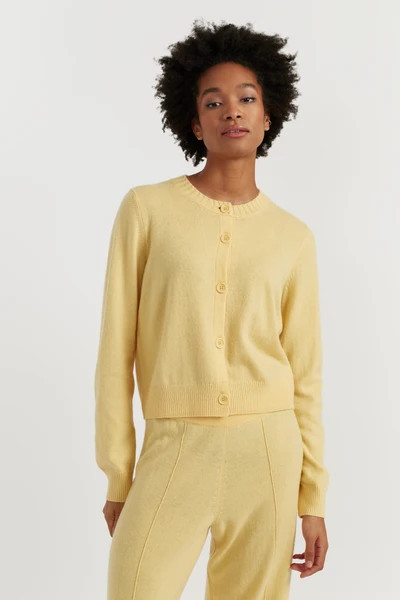 Soft-Yellow Wool-Cashmere Crew Neck Cardigan | Chinti & Parker