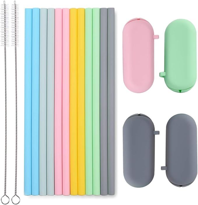 Sunseeke Silicone Straws Reusable - Odorless, 12 Standard Drinking Straws, 4 Carry Pouch, 2 Clean... | Amazon (US)