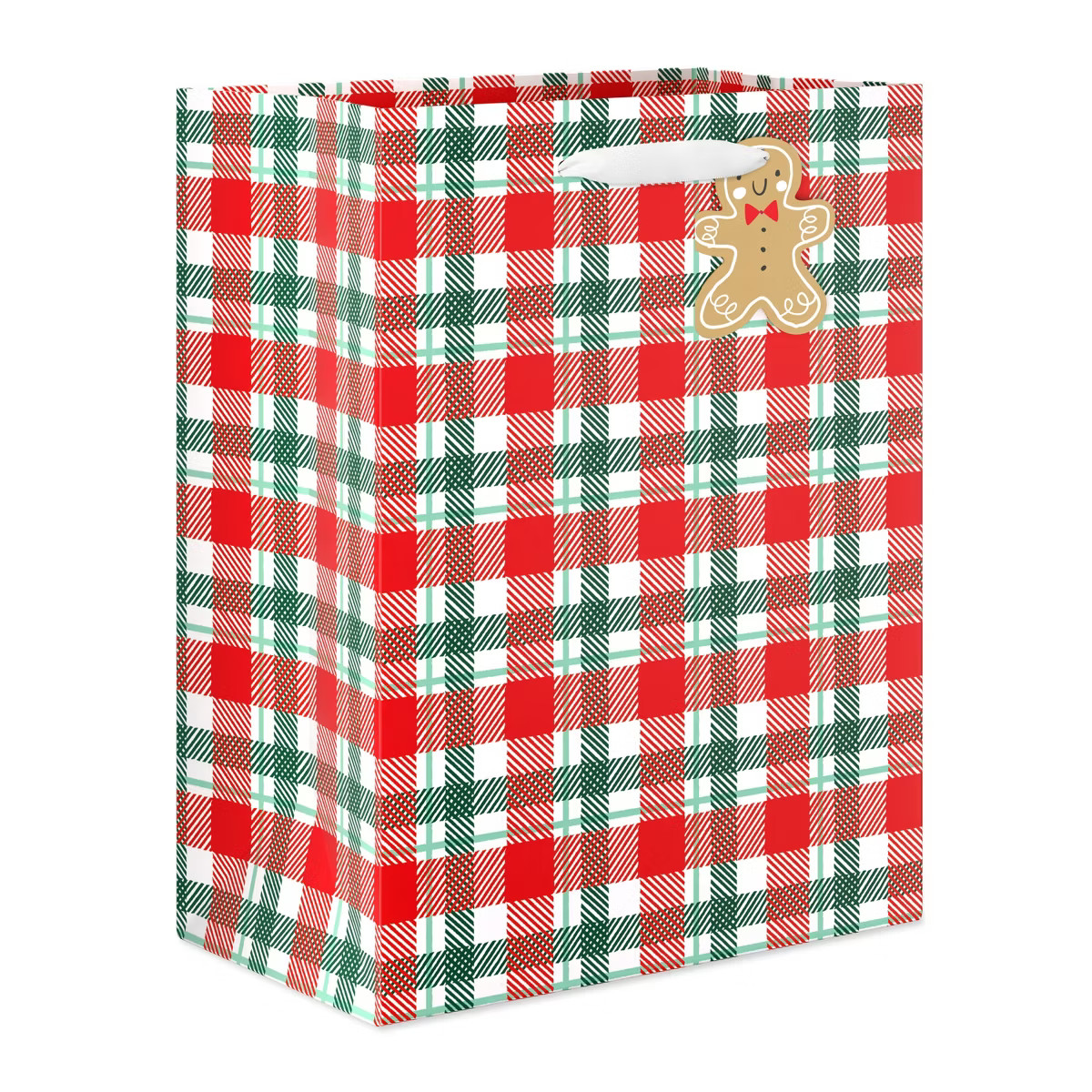 L Christmas Gift Bag Red/Green Plaid | Target