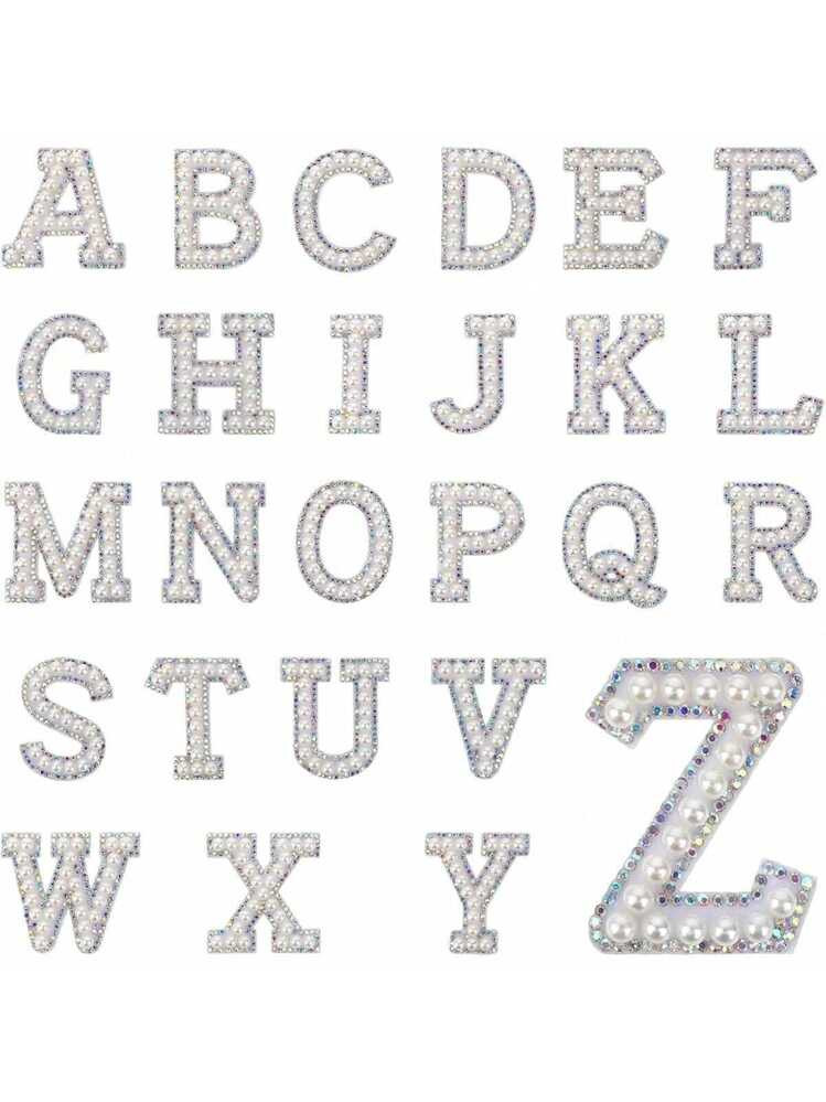 1 Set 26 English Letters Pearl Rhinestone Patches For Clothes A-Z Alphabet Pearl Rhinestones Appl... | SHEIN