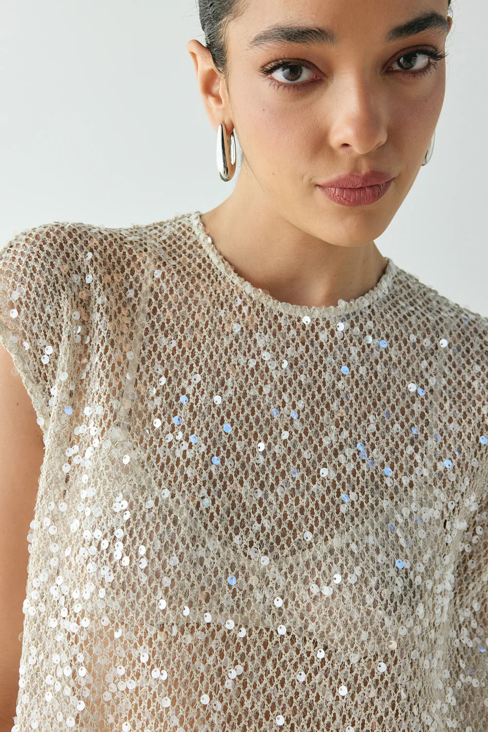 Sabre Sequin Midi Dress Oat | VRG Grl