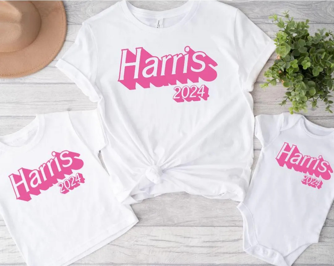 Harris 2024 |  White Crew Neck T-Shirt | White | Pink | Doll Inspired | Etsy (US)