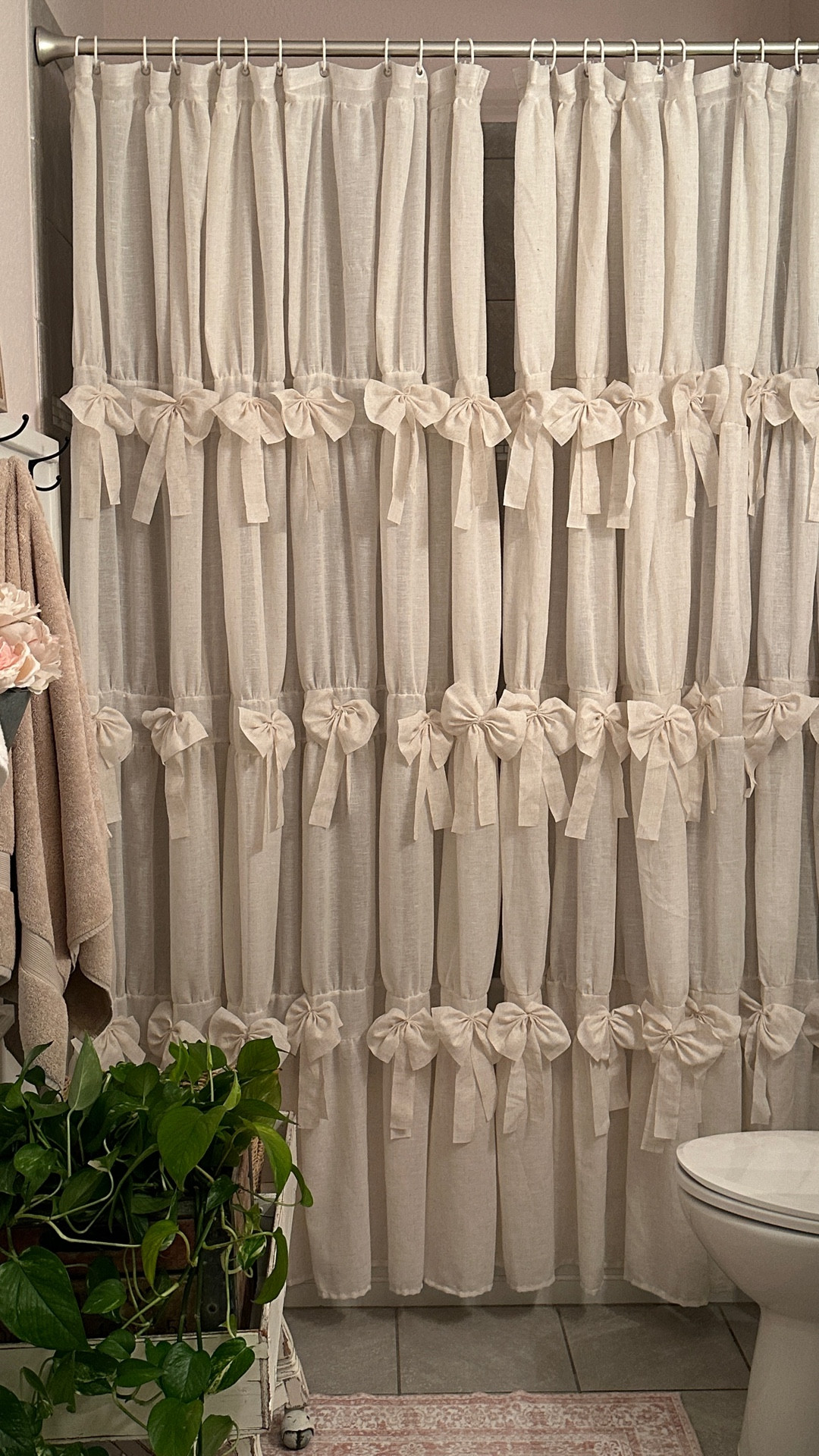 Farmhouse Bows Shower Curtain Cute Vintage Ruffle Shower Curtains for Bathroom,Cream,72" W x 84" L

Comes in 3 colors. Love it! 🎀

#LTKHome #LTKActive