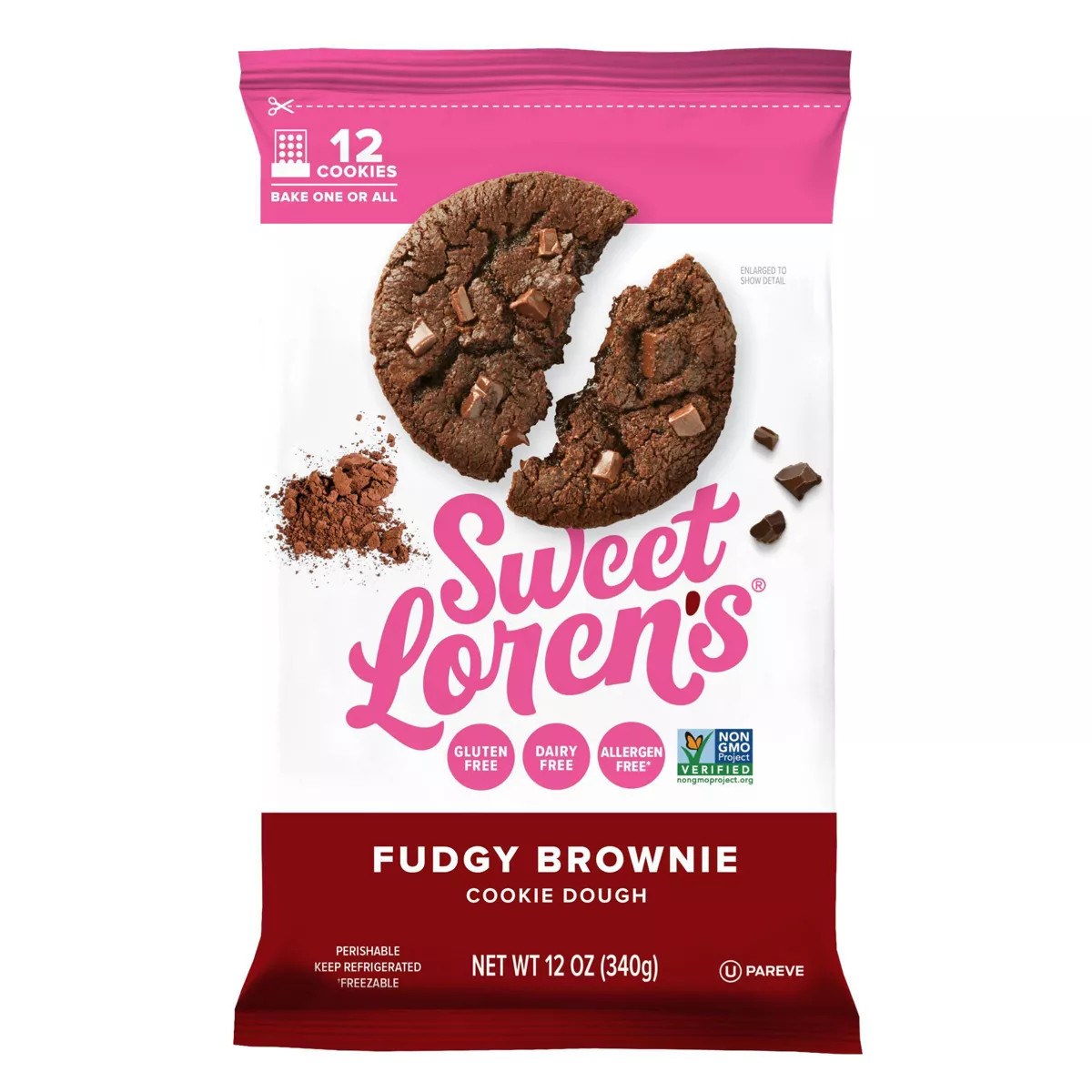 Sweet Loren's Gluten Free Vegan Fudgy Brownie Cookie Dough - 12oz/12ct | Target