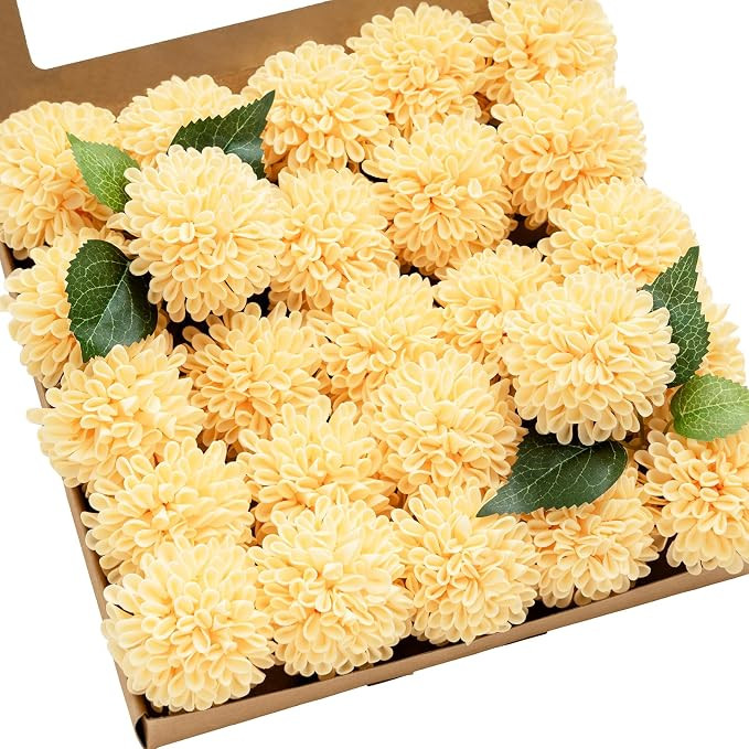 Ling's moment Creamy Yellow Dahlia Foam Artificial Flowers Real Touch Faux Fake Flower for Home D... | Amazon (US)