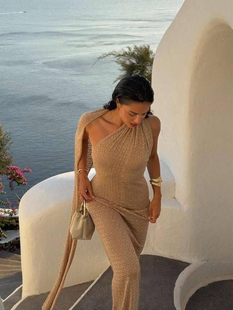 Women's New Summer Sleeveless Lightweight Knit Dress, Hollow Out Sheer Sexy Cover Up, Bohemian Fitted Elegant Floor Length Dress, Suitable For Beach Vacation, Music Festival, Cocktail Party, Beach Party, Fashion Photoshoot, Pool Party, Daily Date, Miami Vibe Dress | SHEIN USA | SHEIN