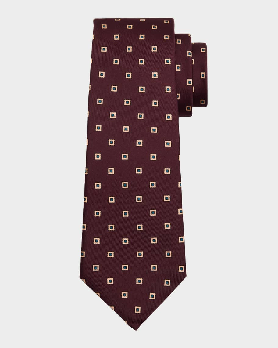 Saint Laurent Men's Wide Geometric Square Silk Twill Tie | Neiman Marcus