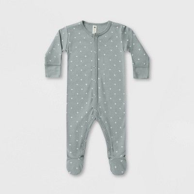 Q by Quincy Mae Baby Brushed Jersey Long Sleeve Footed Pajama - White | Target