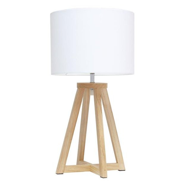 Interlocked Triangular Natural Wood Table Lamp with White Fabric Shade | Walmart (US)