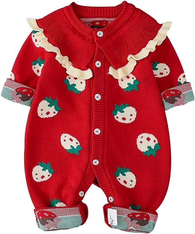 Baby Girl Romper, Baby Girl’s Toddler Sweater Newborn Cotton Knitted Onesie | Amazon (US)
