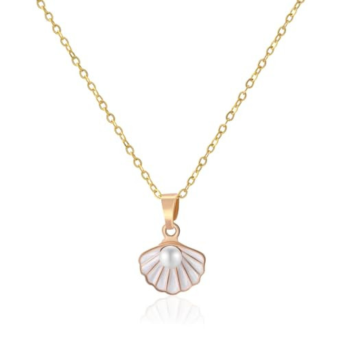 Gold Seashell Necklace Pearl Shell Necklace Gold Pearl Necklace Sea Shell Necklace Ocean Necklace Aesthetic Jewelry Ocean Jewelry Gifts for Women | Amazon (US)