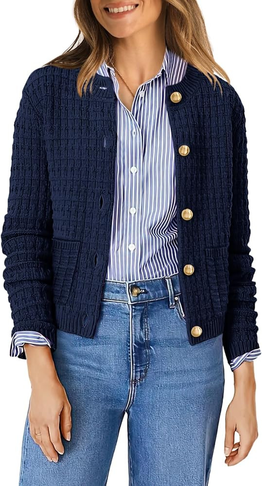 OFEEFAN Womens Cardigan Sweaters Open Front Long Sleeve Button Down Knit Jackets with Pockets 202... | Amazon (US)