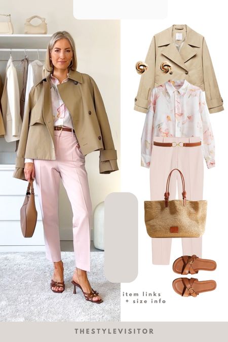 Work outfit in pretty pink 🌸👩🏼‍💻

‼️Don’t forget to tap 🖤 to add this post to your favorites folder below and come back later to shop

Make sure to check out the size reviews/guides to pick the right size

Work outfit, office outfit, floral buttoned down blouse, floral shirt, slacks, cigarette trousers, pink trousers, short trench coat, camel tanned belt, tan sandals, raffia tote bag, woven tote bag

#LTKeurope #LTKworkwear #LTKSeasonal