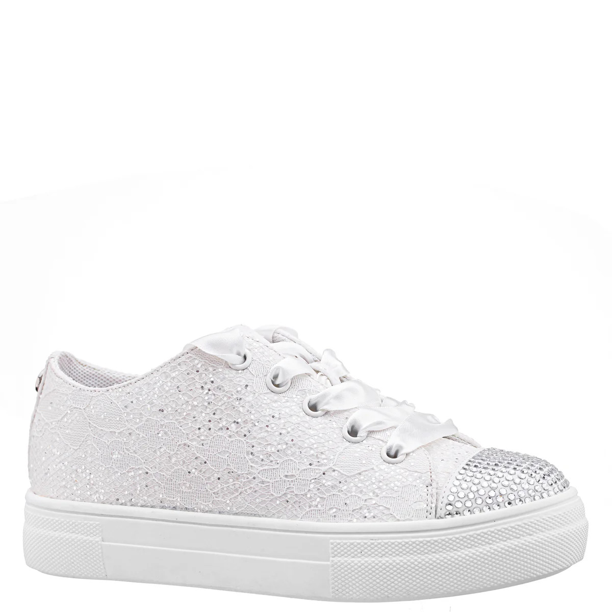 Girls Monika White Glitter Lace Tie Sneakers | Nina Shoes | Nina Shoes