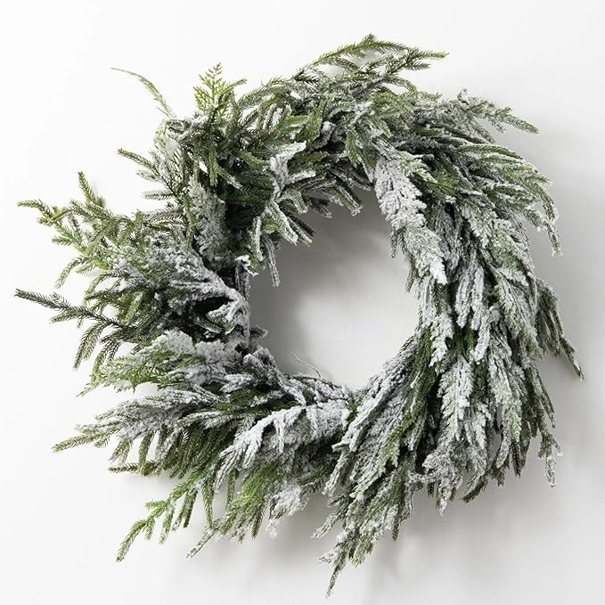 Christmas Decorations 19.7 Inch Norfolk Pine Wreath White Snow Christmas Wreath for Front Door Ar... | Amazon (US)