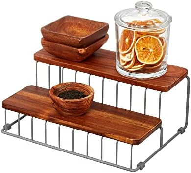 iDesign The Ría Safford Collection Acacia Wood and Wire Two Organizer, 12" x 8.5" x 5", 2 Tier S... | Amazon (US)