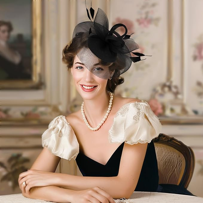 Fascinator Hats for Women Tea Party Hats and Gloves Pearl Jewelry Set Derby Hat for Cocktail Wedd... | Amazon (US)