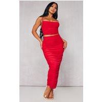 Shape Red Mesh Cut Out Front Ruched Midi Dress | PrettyLittleThing CAN