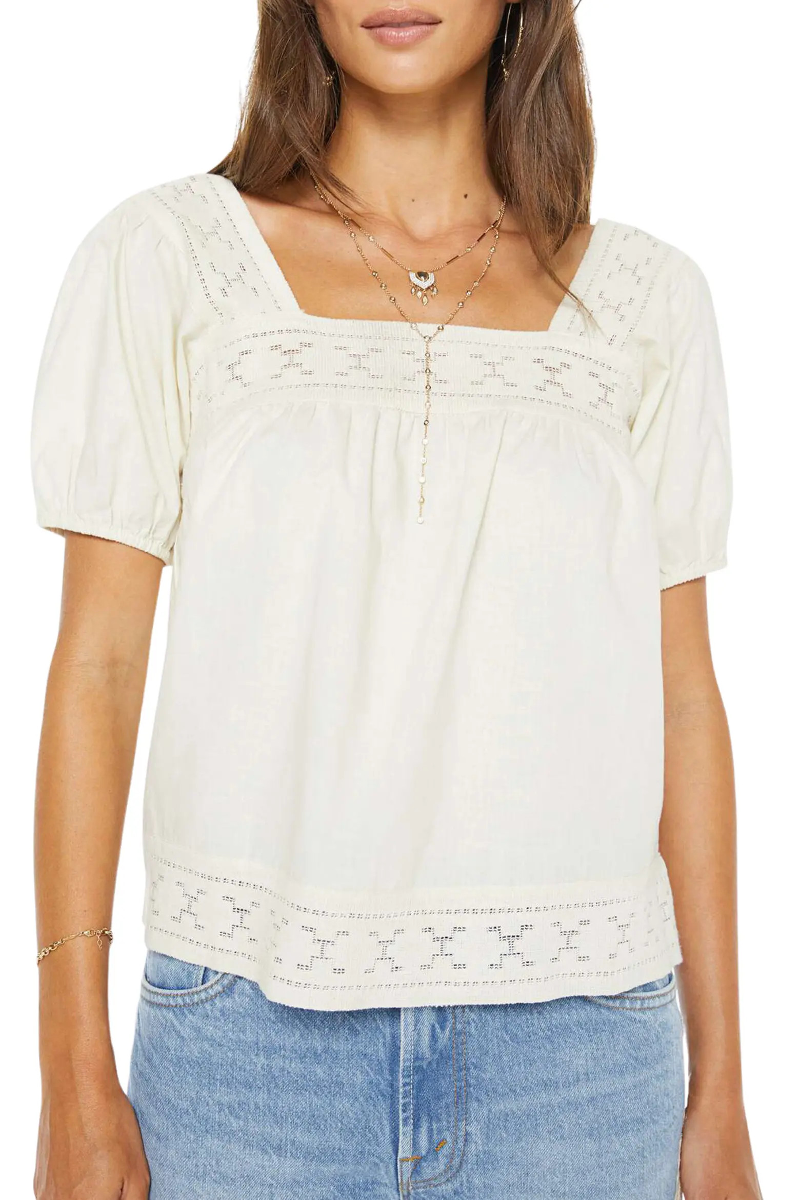 The Memory Lane Embroidered Trim Puff Sleeve Top (Women) | Nordstrom | Nordstrom