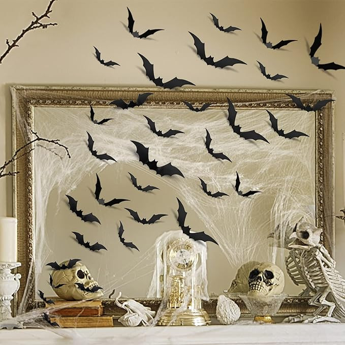 Halloween Decorations 3D Bat Wall Stickers 88 Pcs,Halloween Decor Home Window Decoration Set, PVC... | Amazon (US)