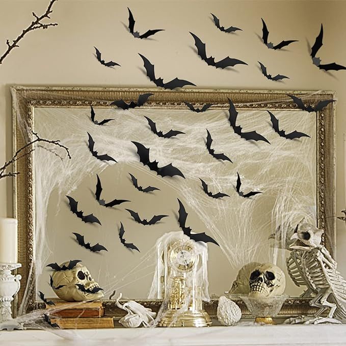 Halloween Decorations 3D Bat Wall Stickers 88 Pcs,Halloween Decor Home Window Decoration Set, PVC... | Amazon (US)