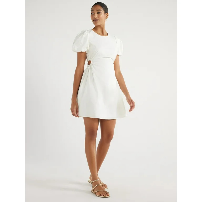 Scoop Women’s Cutout Poplin Dress with Puff Sleeves, Sizes XS-XXL | Walmart (US)