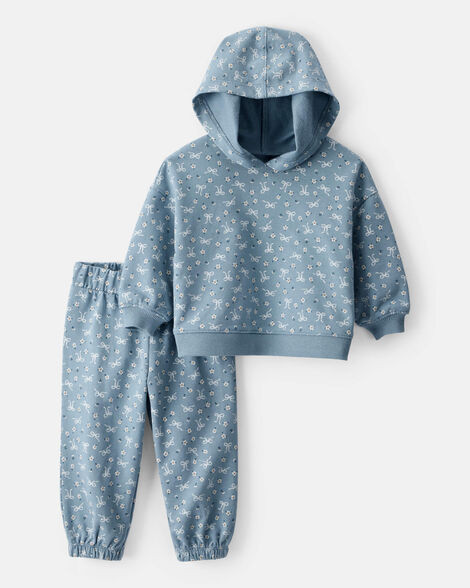 Baby Girl 2-Piece Bow Print Cotton Long-Sleeve Hoodie & Pant Set - Blue | Carter's Inc