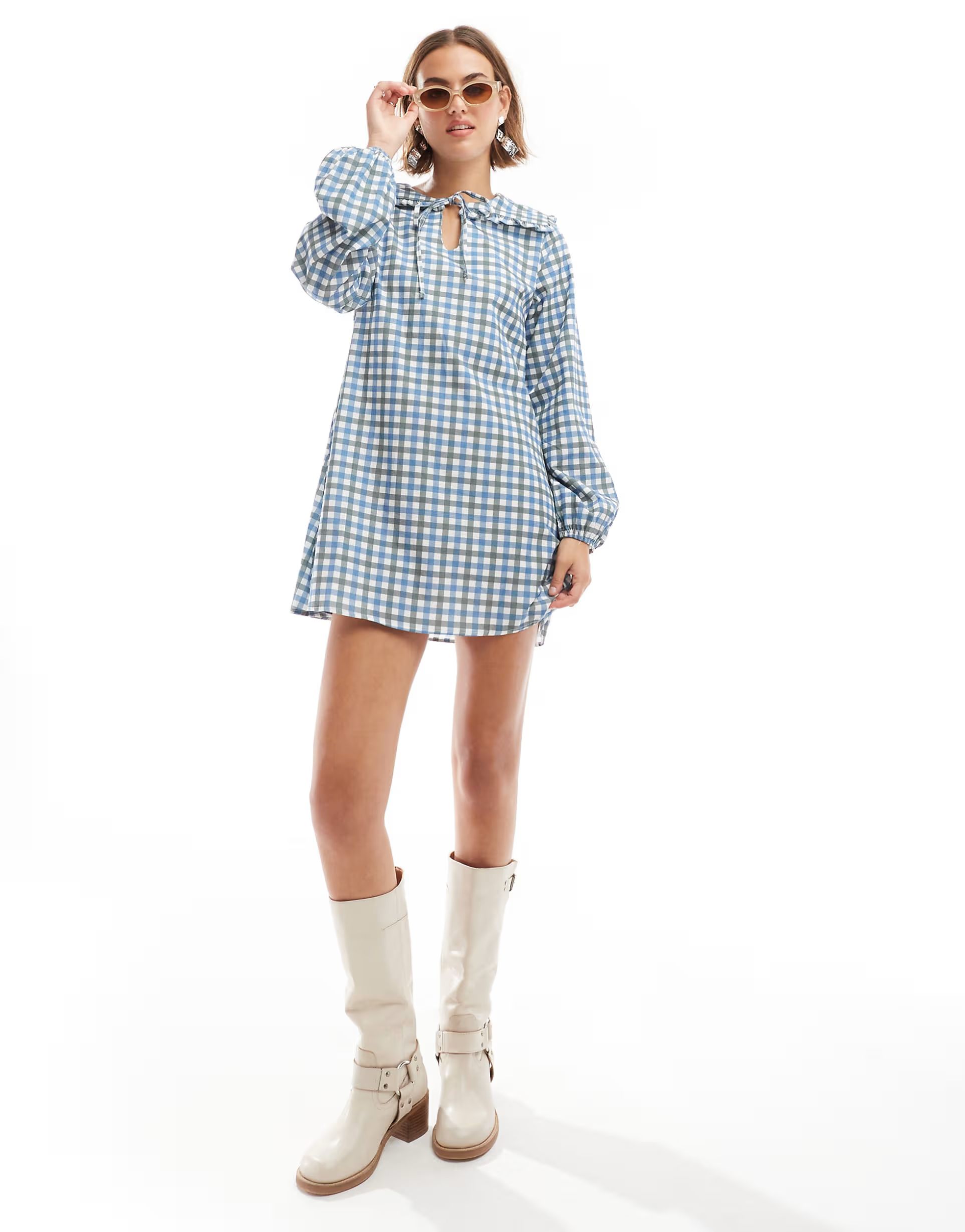 ASOS DESIGN mini dress with oversized collar in gingham | ASOS (Global)