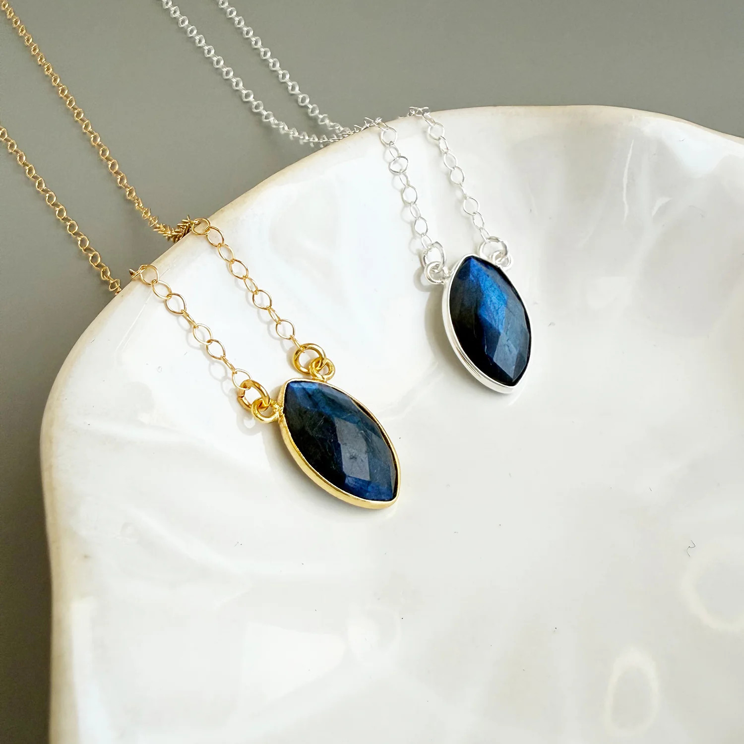 Labradorite Vertical Marquise Bezel Pendant Necklace | Rustic Gem Jewelry