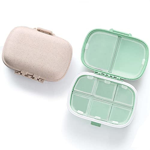 8 Compartments Travel Pill Organizer, Daily Pill Case Small Pill Box for Pocket Purse, Portable Pill Container Medicine Vitamin Organizer (Cyan & Khaki) | Amazon (US)