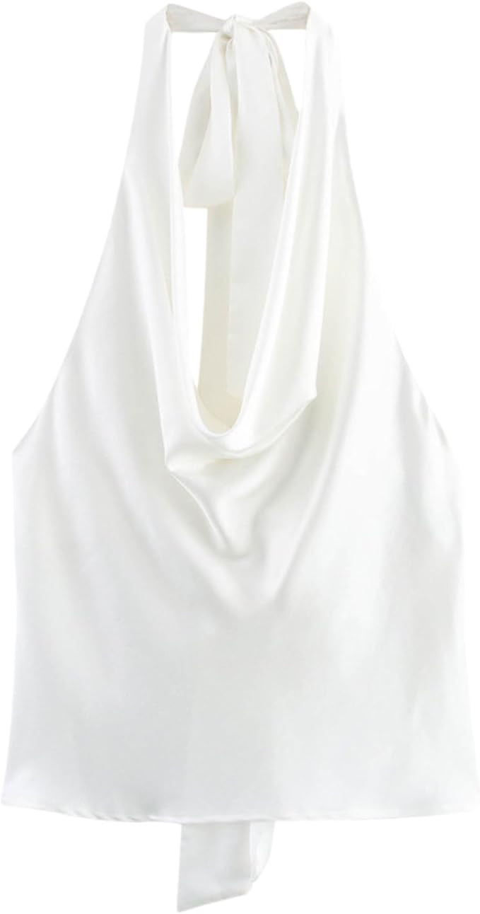 CORIRESHA Women's Elegant Satin Tie Back Cowl Neck Sleeveless Silk Backless Tank Top | Amazon (US)