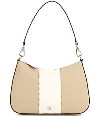 Lauren Ralph Lauren Danni Medium Two-Tone Leather Shoulder Bag - Tan/White | Dillard's