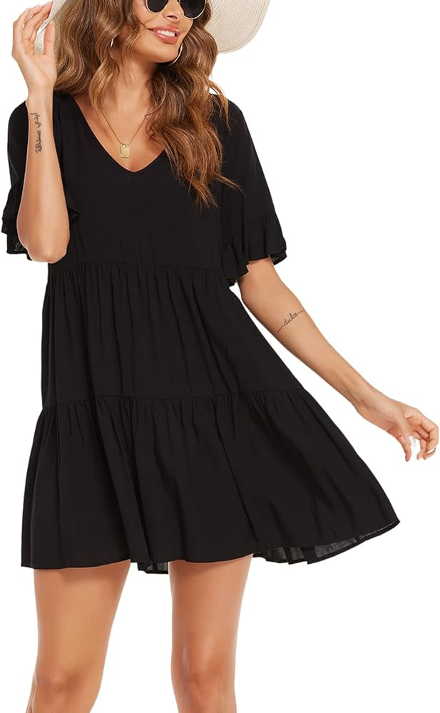 AI'MAGE Women's Swimsuit Cover Ups Shirt Sexy V-Neck Bathing Suit Coverups Dress Bikini Beach Tunic  | Amazon (US)