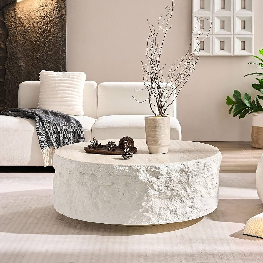 Amazon.com: Coffee Table, Round Coffee Table for Living Room, Fiberglass Modern Circle Coffee Table, No Need Assembly (Beige) : Home & Kitchen | Amazon (US)