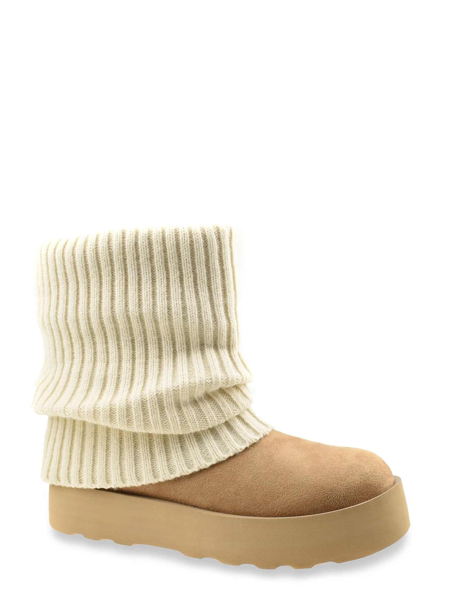 No Boundaries Women's Foldover Sweater Faux Fur Boots | Walmart (US)