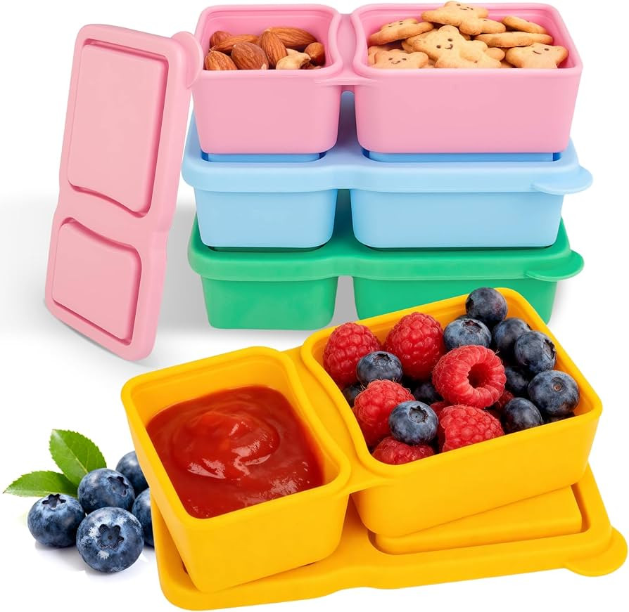 MACTANO 10 OZ Silicone Snack Containers with Lids, 4 Pack Reusable Double Compartment Snack Pack ... | Amazon (US)