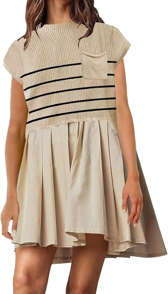 Women's Sleeveless Knit Sweater Tops Summer Dresses Trendy 2024 Cap Sleeve Oversized Pullover Top... | Amazon (US)