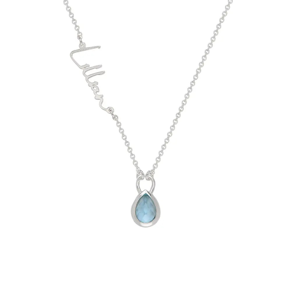 Annie Teardrop Name Necklace with Gemstones in Sterling Silver | MYKA