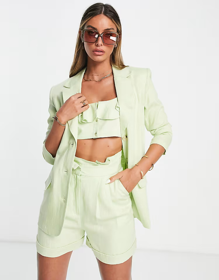 ASOS DESIGN linen slim straight suit in lime | ASOS (Global)