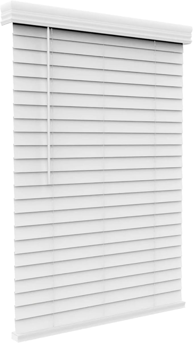 ARLO Faux Wood Blinds with Crown Valance - 52" Width x 60" Height, White, Cordless Window Shades ... | Amazon (US)