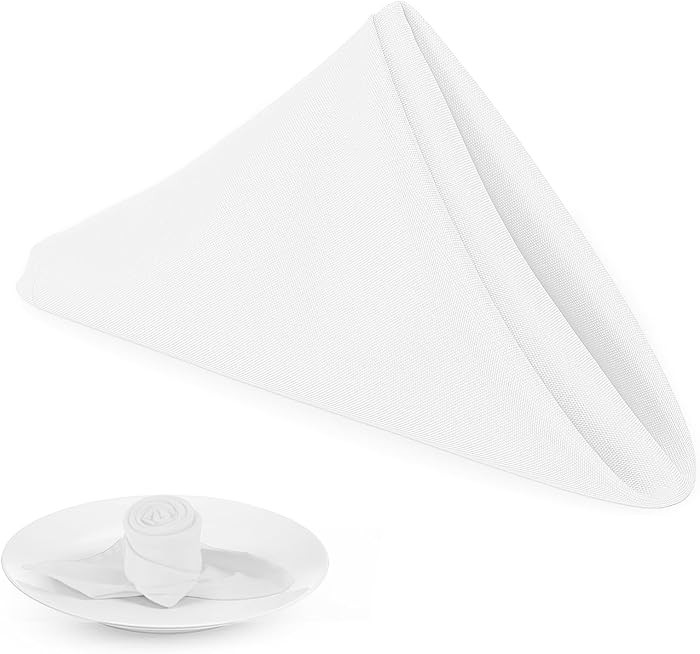 PLOYMONO White Heavy Duty Cloth Napkins - 17 x 17 Inch Solid Washable Polyester Dinner Napkins - ... | Amazon (US)